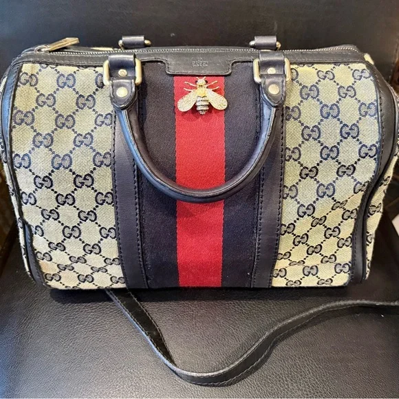 Classic Vintage Gucci Sherry Line Speedy Boston Navy Blue Bag - Picture 2 of 13